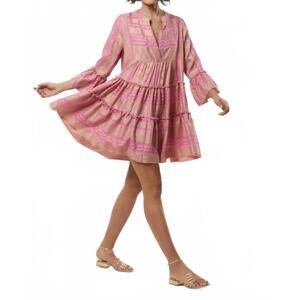 NEW KASIA alexandra embroidered mini dress in pink /gold